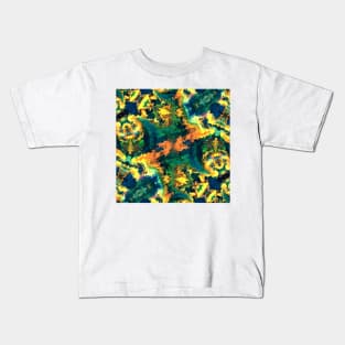 Psychedelic Hippie Square Orange Green and Blue Kids T-Shirt